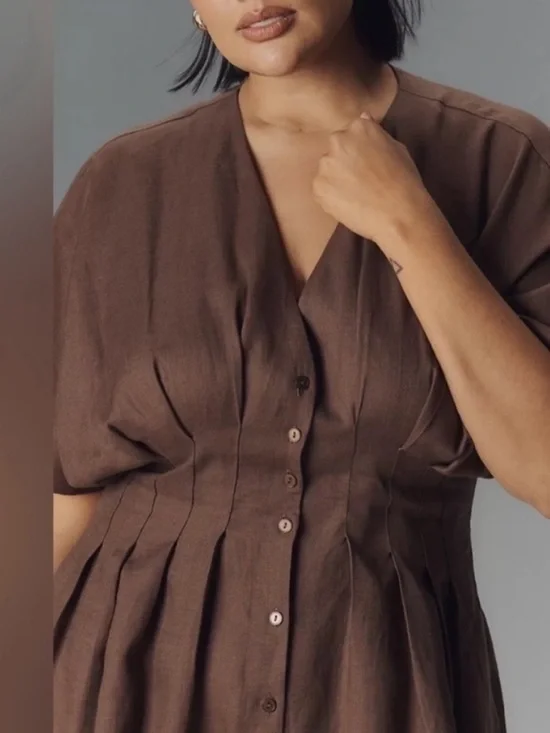 Anthropologie The Tobie Linen Pleated Mini Shirt Dress by Exquise - Picture 5 of 10